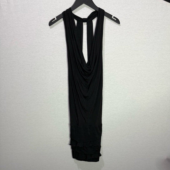 MARCIANO Black Dress with Cowl Neck, Low Back, and Ruffle Detailing - Picture 3 of 8